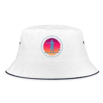 Stand Up Paddle Board Sonnenuntergang Vintage SUP - Bucket Hat - Weiß/Navy - Vorne