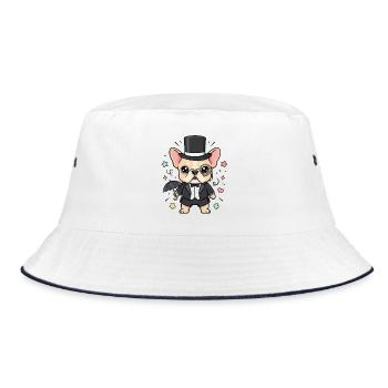 Pug Top Hat Monocle Gentleman Four-legged Friend - Bucket Hat - white/navy - Front