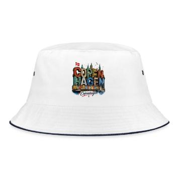 Kopenhagener farbenfrohe Skyline-Typografie - Bucket Hat - Weiß/Navy - Vorne