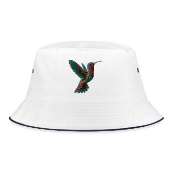 Aztekischer Kolibri Bunt Mosaik - Bucket Hat - Weiß/Navy - Vorne