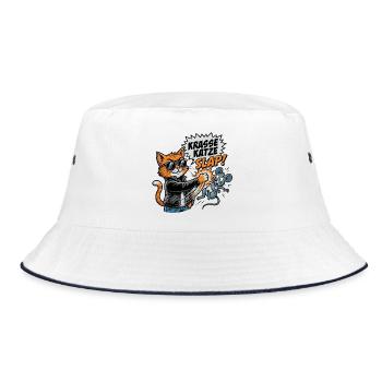 Krasse Katze Cat Slap Katzenohrfeige Maus Comic - Bucket Hat - Weiß/Navy - Vorne