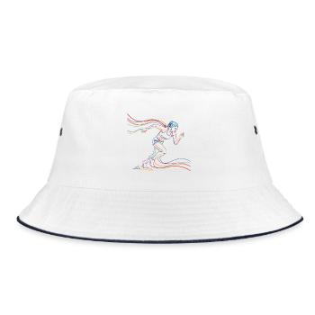 Female Runner Running Jogging Sport Silhouette Splash - Bucket Hat - white/navy - Front