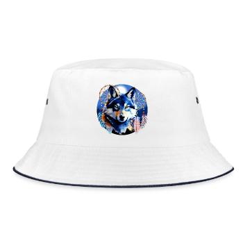 Wolf Spirit Traumfänger Native Mountain Design - Bucket Hat - Weiß/Navy - Vorne