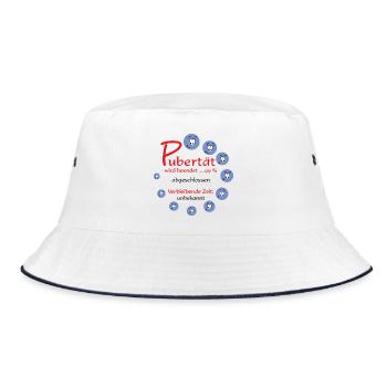 Pubertät beendet – 99% abgeschlossen - Bucket Hat - Weiß/Navy - Vorne