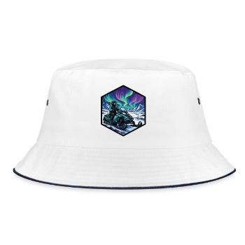 Snowmobiling under the Northern Lights in the mountains - Bucket Hat - white/navy - Front