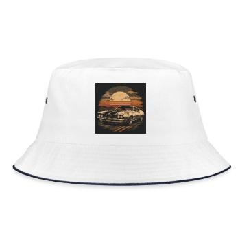 Retro Auto  - Bucket Hat - Weiß/Navy - Vorne