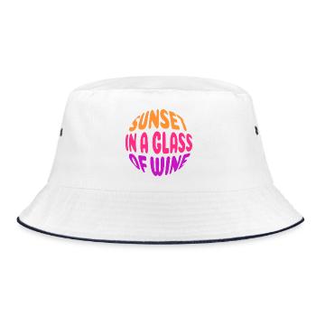 Sunset in a Glass of Wine - Sommer Spruch - Bucket Hat - Weiß/Navy - Vorne