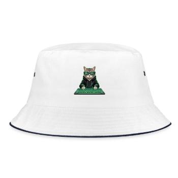 Gaming Katze Hacker Nerd PC - Bucket Hat - Weiß/Navy - Vorne