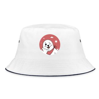 Winking Seal Wearing a Bandana Throwing Shaka Sign - Bucket Hat - white/navy - Front