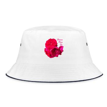 Dream_Plan_Do_multi-petaled_magenta-red_roses - Bucket Hat - white/navy - Front