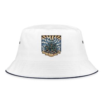 Algenkorallen Ozeanwellen Sonne Retro-Tattoo - Bucket Hat - Weiß/Navy - Vorne