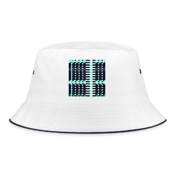 Moderner geometrischer Illusionsblock mit vollem Muster - Bucket Hat - Weiß/Navy - Vorne