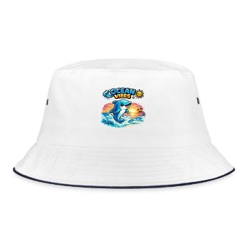 Ocean Vibes Dolphin Sunset - Bucket Hat - white/navy - Front