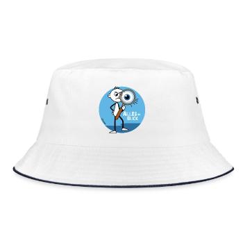 Strichel: Alles im Blick - Ein Auge drauf haben 🔎 - Bucket Hat - Weiß/Navy - Vorne