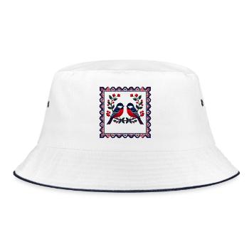 Red Blue Bird Duet Embroidery Design - Bucket Hat - white/navy - Front