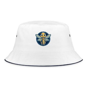Dragonfly Kawaii Maskottchen Cartoon Clipart Logo Abzeichen - Bucket Hat - Weiß/Navy - Vorne