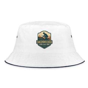 Dachdecker Logo - Ganz Oben - Bucket Hat - Weiß/Navy - Vorne