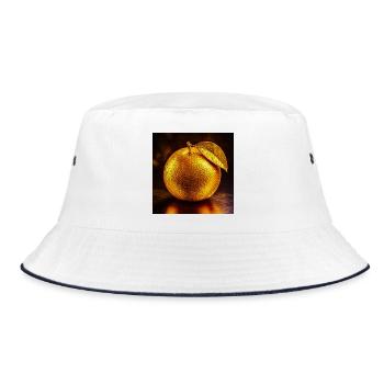 Goldorangefarbene Folie - Bucket Hat - Weiß/Navy - Vorne