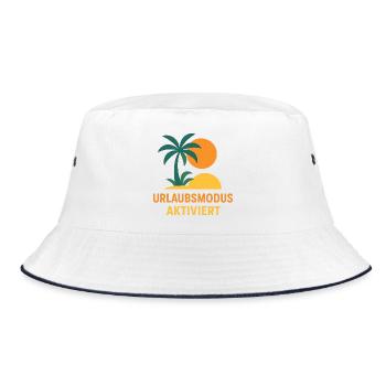Urlaubsmodus Aktiviert Sonnenuntergang - Bucket Hat - Weiß/Navy - Vorne
