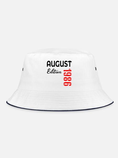 40. Geburtstag August 1986 - Bucket Hat - Weiß/Navy - Vorne