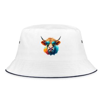 Highland Kuh mit Sonnenbrille Farbenspiel - Bucket Hat - Weiß/Navy - Vorne