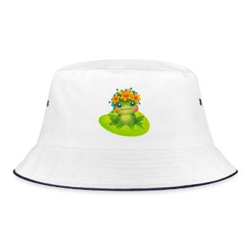 Cute frog with flower wreath - Bucket Hat - white/navy - Front