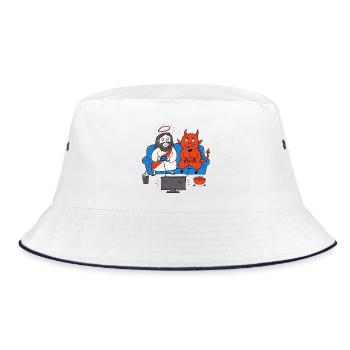 Funny Duo Gaming on the Couch - Jesus and Demon - Bucket Hat - white/navy - Front