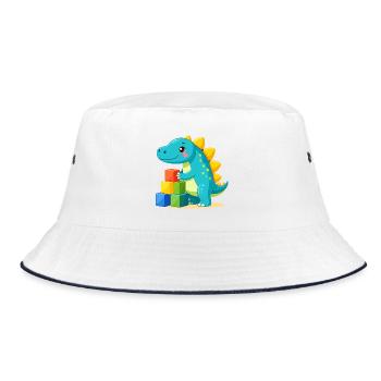 Un petit dinosaure coloré joue avec des blocs de construction - Bande dessinée - Bob - blanc/marine - Devant