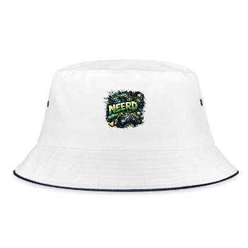Gamer Nerd Neon Grafik - Bucket Hat - Weiß/Navy - Vorne