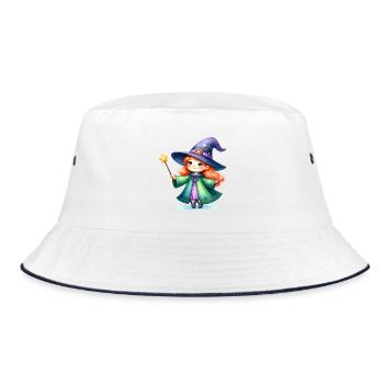 Little Girl as a Sorceress with a Staff – Comic Art - Bucket Hat - white/navy - Front