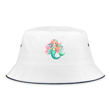 Kleines Mädchen als süße Meerjungfrau - Comic-Art - Bucket Hat - Weiß/Navy - Vorne
