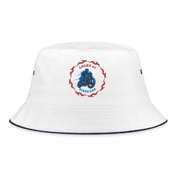 Lucky 07 Biker Bar – Roadhouse Grafikdesign - Bucket Hat - Weiß/Navy - Vorne