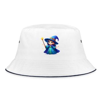 Little Witch with Magic Wand – Kawaii Comic Character - Bucket Hat - white/navy - Front