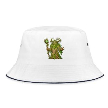 Wise Forest Druid with Magic Staff — Fantasy Art - Bucket Hat - white/navy - Front