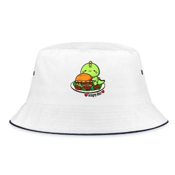 Hungry dinosaur with huge burger - Bucket Hat - white/navy - Front