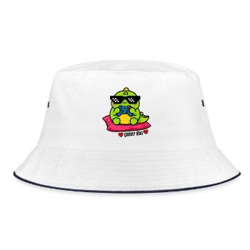 Gamer Dino mit Game Controller - Bucket Hat - Weiß/Navy - Vorne