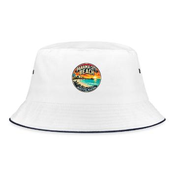 Panama City Beach Retro Sunset Pier Emblem - Bucket Hat - Weiß/Navy - Vorne