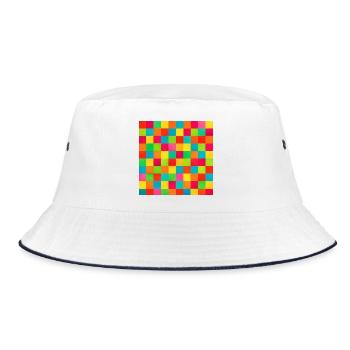 Regenbogen-Schachbrett-Mosaik - Bucket Hat - Weiß/Navy - Vorne