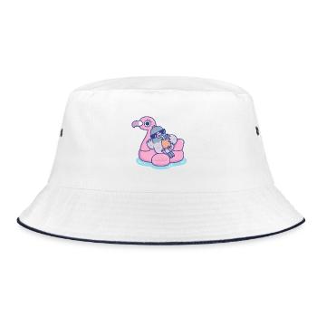 Funny Pigeon With Sunglasses Chilling On Flamingo  - Bucket Hat - white/navy - Front