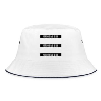 Work Hard And Be Kind Inspirational Diligence Kindness Logo - Bucket Hat - white/navy - Front