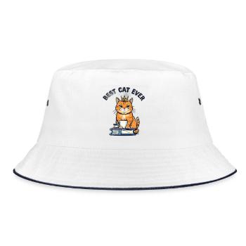Royal cat with crown and cup - Bucket Hat - white/navy - Front