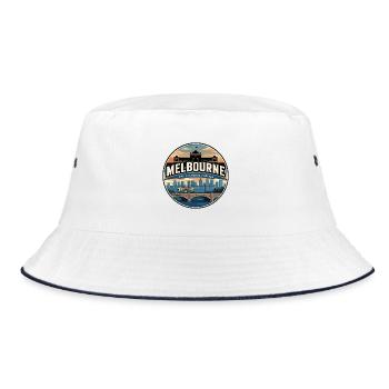 Retro-Reiseabzeichen der Melbourne Tram - Bucket Hat - Weiß/Navy - Vorne