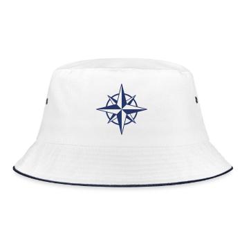 Compass Rose Symbol Line Icon Navigation Vector Ar - Bucket Hat - white/navy - Front