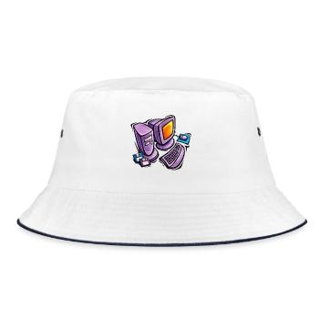 Retro-Computer-Skizze in Lila - Bucket Hat - Weiß/Navy - Vorne