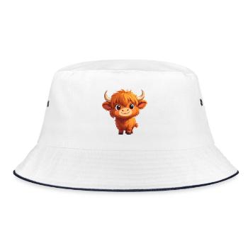 Petite vache Kawaii des Highlands brune – Style mignon - Bob - blanc/marine - Devant