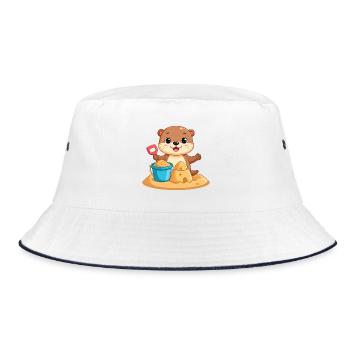 Kawaii-Otter am Strand mit Sandburg & Schaufel - Bucket Hat - Weiß/Navy - Vorne