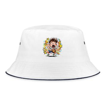 Cartoon boy in energy shock - Bucket Hat - white/navy - Front