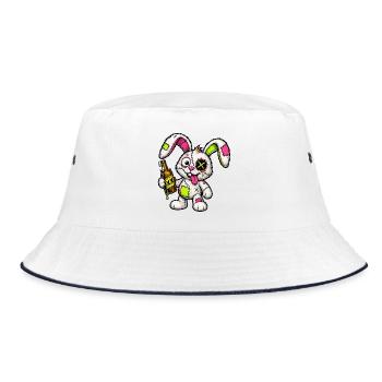 Patchwork Zombie Bunny with Bottle - Bucket Hat - white/navy - Front