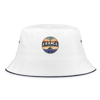 Retro France Provence Lavender Badge - Bucket Hat - white/navy - Front