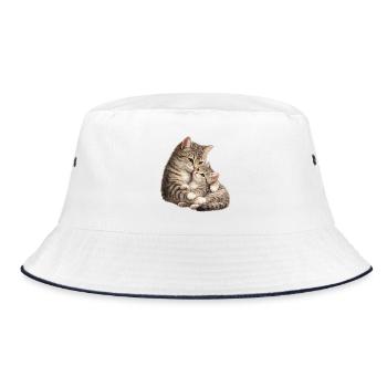 Mom cat cuddles with her sweet cute kitten - Bucket Hat - white/navy - Front